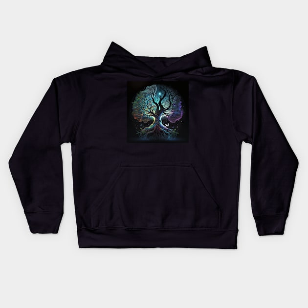 Tree of Life at Night - Celestial Glow Kids Hoodie by BeachBumPics